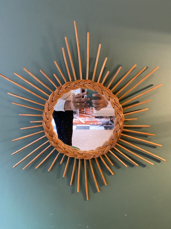 Miroir soleil rotin vintage