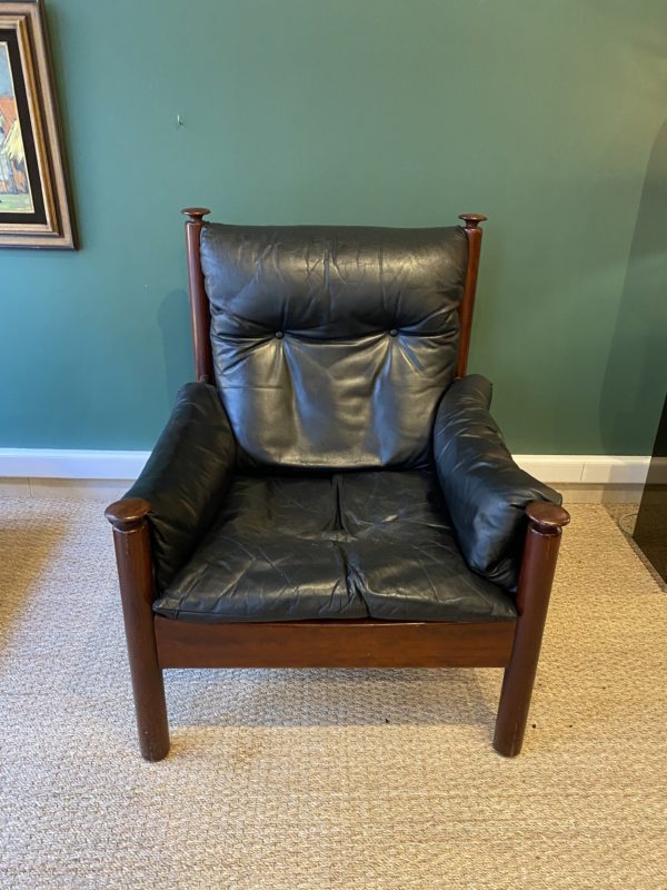 fauteuil vintage en cuir et palissandre 1960, Léon et Maurice Jallot.