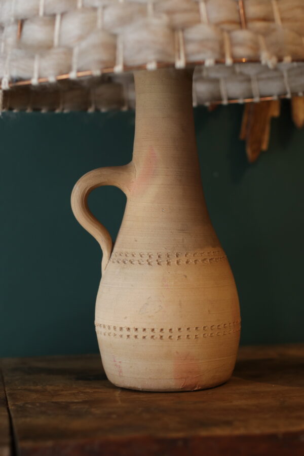 Lampe en terre cuite et abat-jour d’origine en laine – Image 3