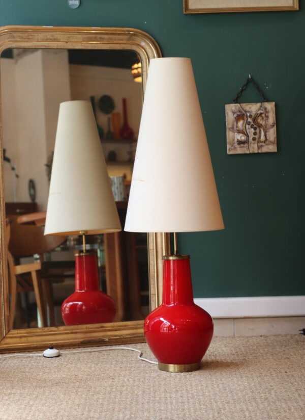 Lampe de sol des années 1960 en verre et laiton