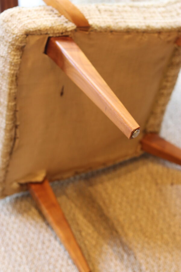 Paire de fauteuils vintage en pin et tissu chiné beige – Image 3