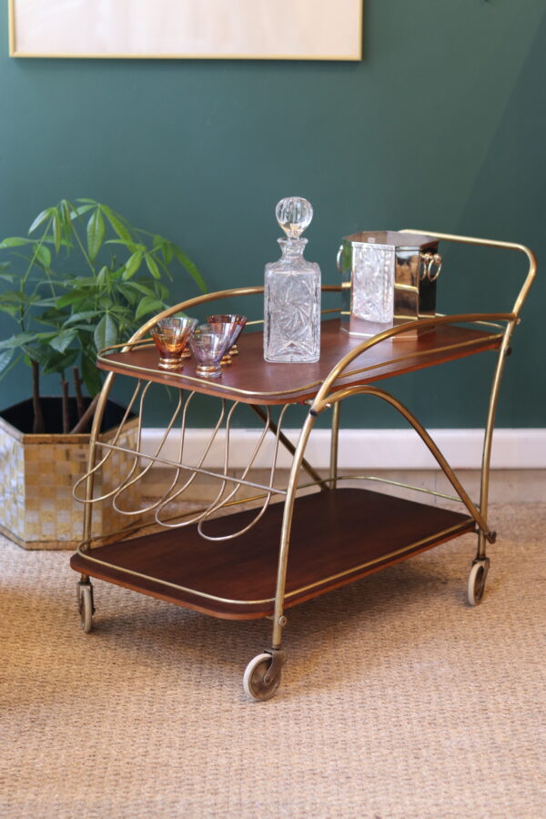 Desserte roulante vintage en laiton et teck – années 50 – Image 5