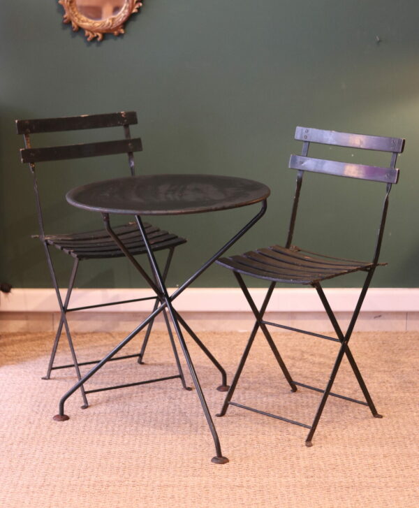 Set bistrot vintage en métal vert foncé