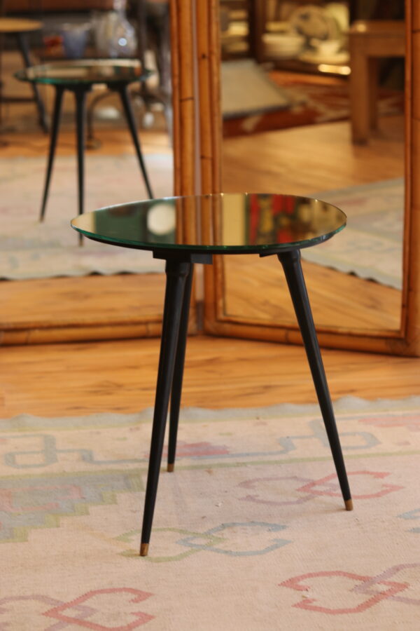 Table d’appoint tripode vintage, plateau miroir