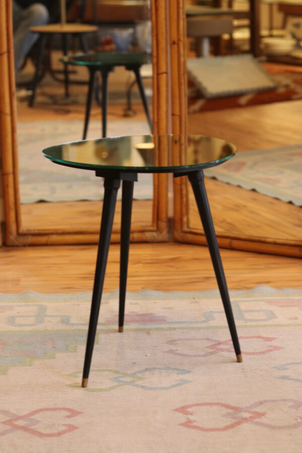Table d’appoint tripode vintage, plateau miroir