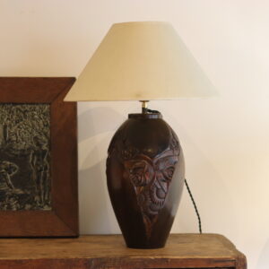Pied de lampe Art Déco en bois sculpté, circa 1930