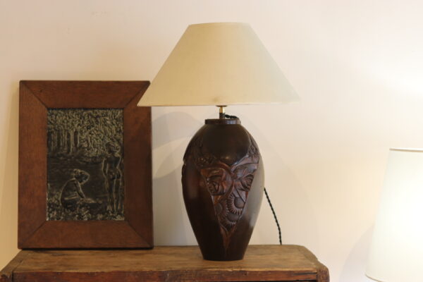 Pied de lampe Art Déco en bois sculpté, circa 1930