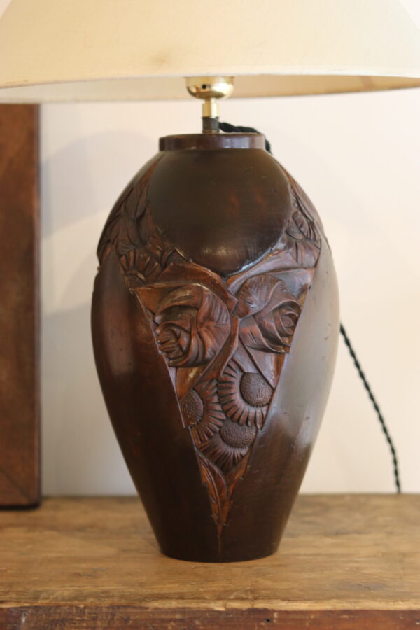Pied de lampe Art Déco en bois sculpté, circa 1930 – Image 5
