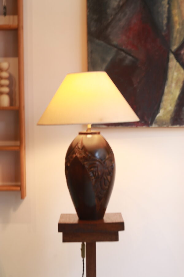 Pied de lampe Art Déco en bois sculpté, circa 1930 – Image 4