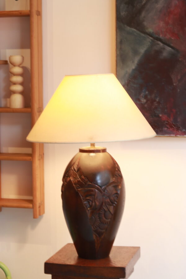 Pied de lampe Art Déco en bois sculpté, circa 1930 – Image 3