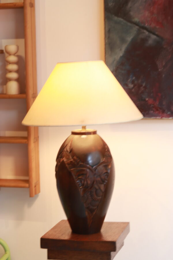 Pied de lampe Art Déco en bois sculpté, circa 1930 – Image 2