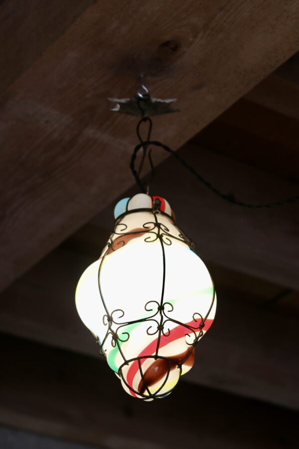 Suspension Murano 1950 en verre soufflé multicolore « sucre d’orge »