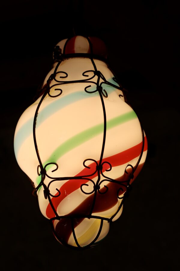 Suspension Murano 1950 en verre soufflé multicolore « sucre d’orge » – Image 6