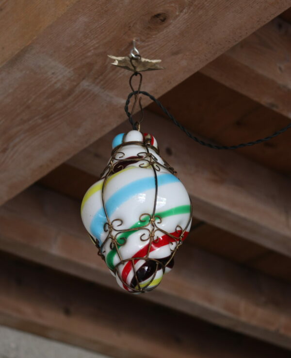 Suspension Murano 1950 en verre soufflé multicolore « sucre d’orge »
