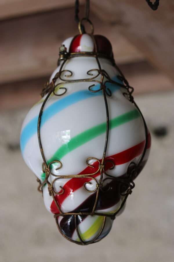 Suspension Murano 1950 en verre soufflé multicolore « sucre d’orge » – Image 4