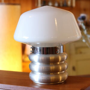 Lampe Space Âge en métal brossé et verre opalin blanc, années 1960/70