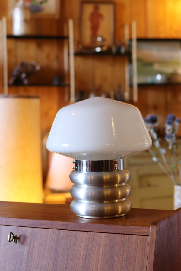Lampe Space Âge en métal brossé et verre opalin blanc, années 1960/70 – Image 3