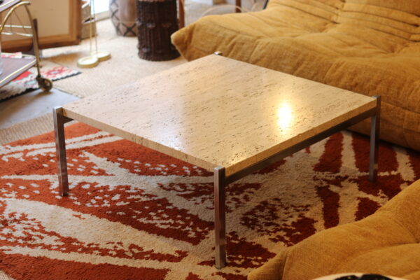 Table basse en travertin et métal chromé, 1970 – Image 7