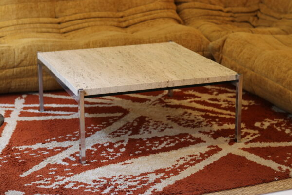 Table basse en travertin et métal chromé, 1970 – Image 8