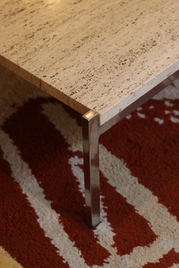 Table basse en travertin et métal chromé, 1970 – Image 5