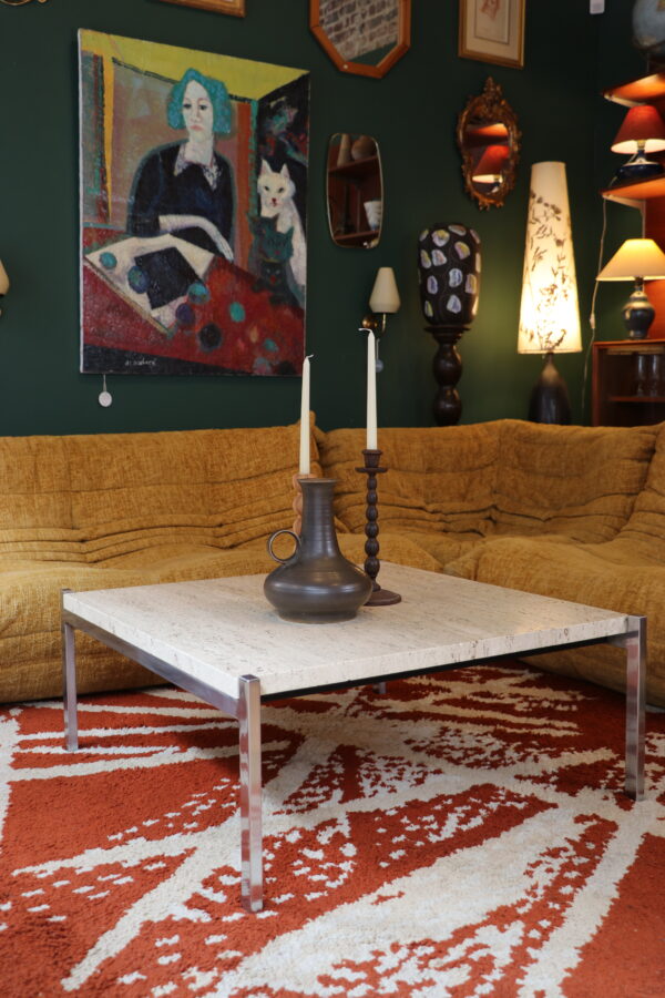 Table basse en travertin et métal chromé, 1970 – Image 4