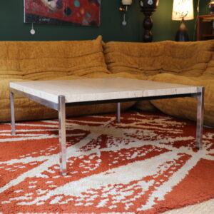 Table basse en travertin et métal chromé, 1970