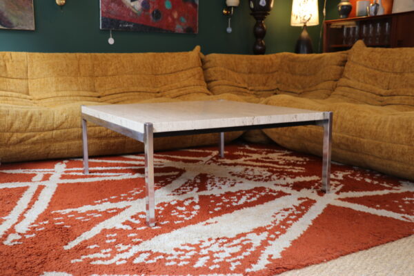 Table basse en travertin et métal chromé, 1970