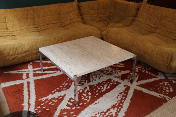 Table basse en travertin et métal chromé, 1970 – Image 2