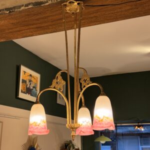 Lustre Müller Frères Lunéville – bronze doré & pâte de verre