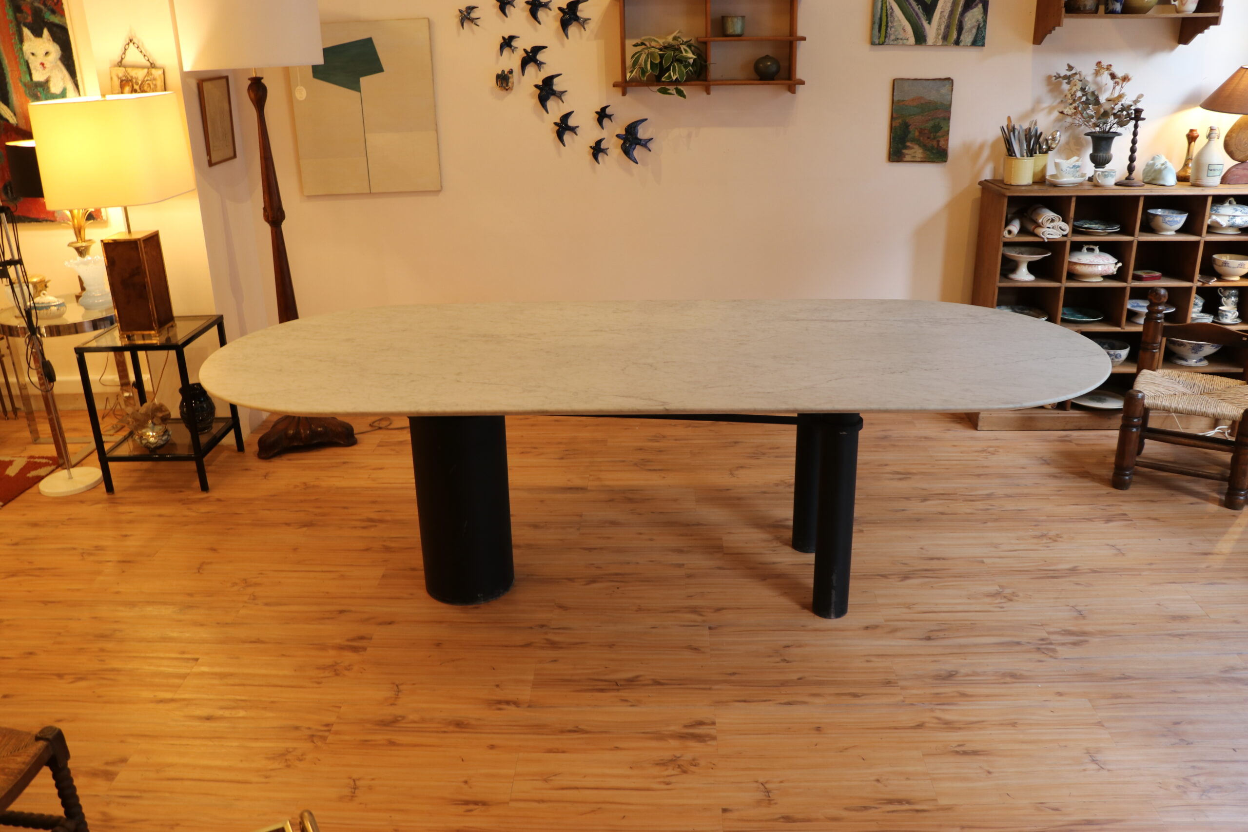 Grande table à manger vintage en marbre de carrare – Image 5