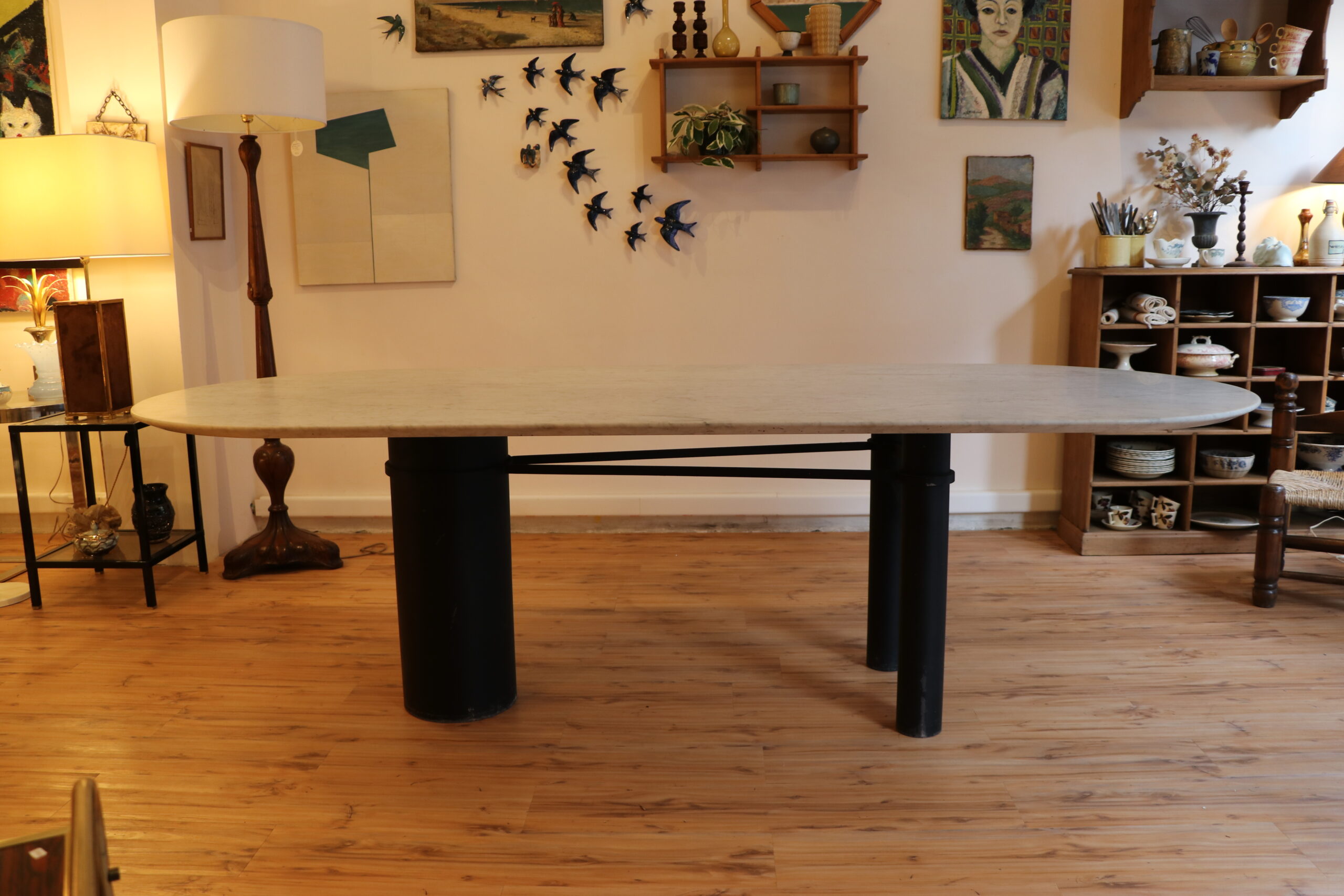 Grande table à manger vintage en marbre de carrare – Image 4