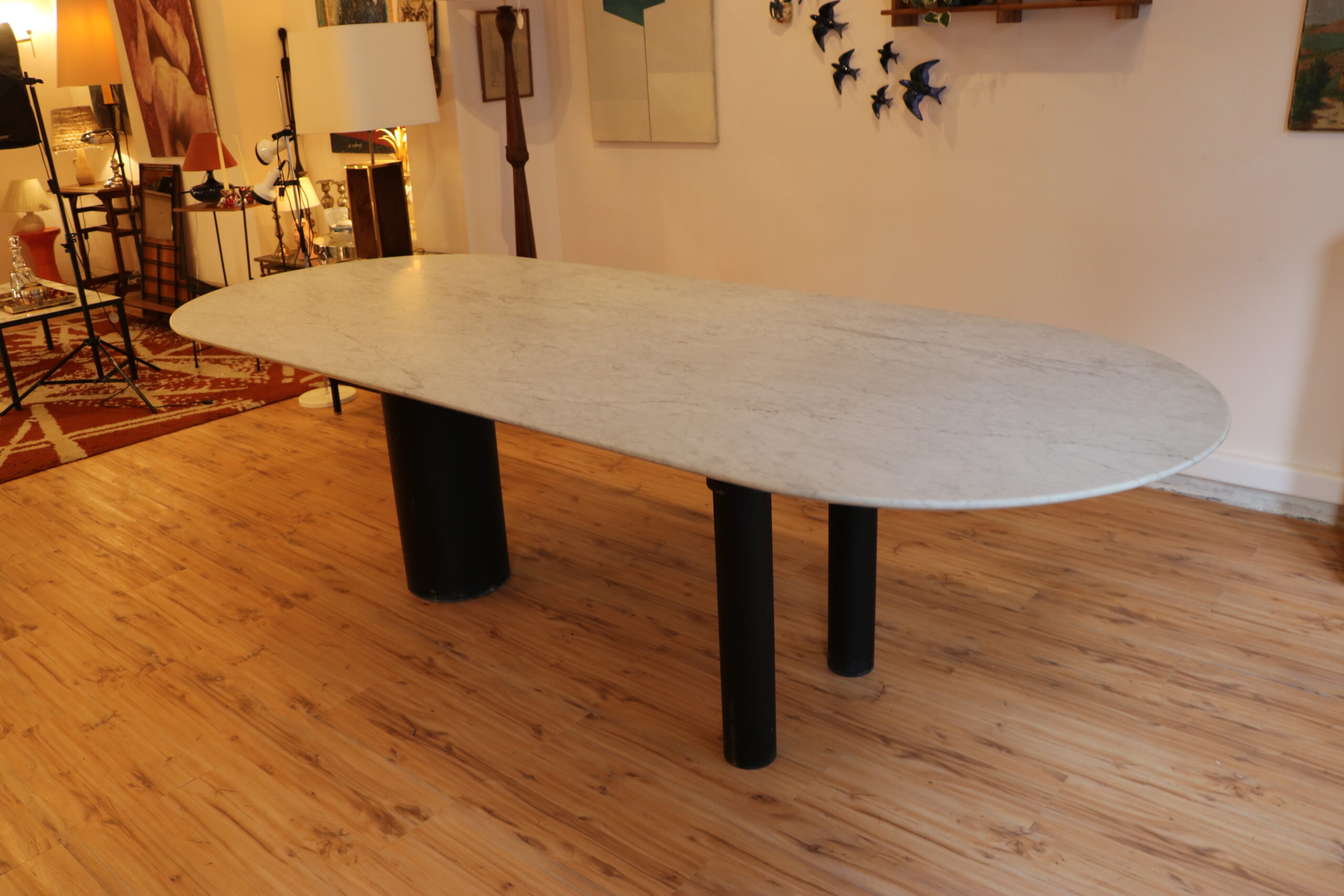 Grande table à manger vintage en marbre de carrare – Image 3