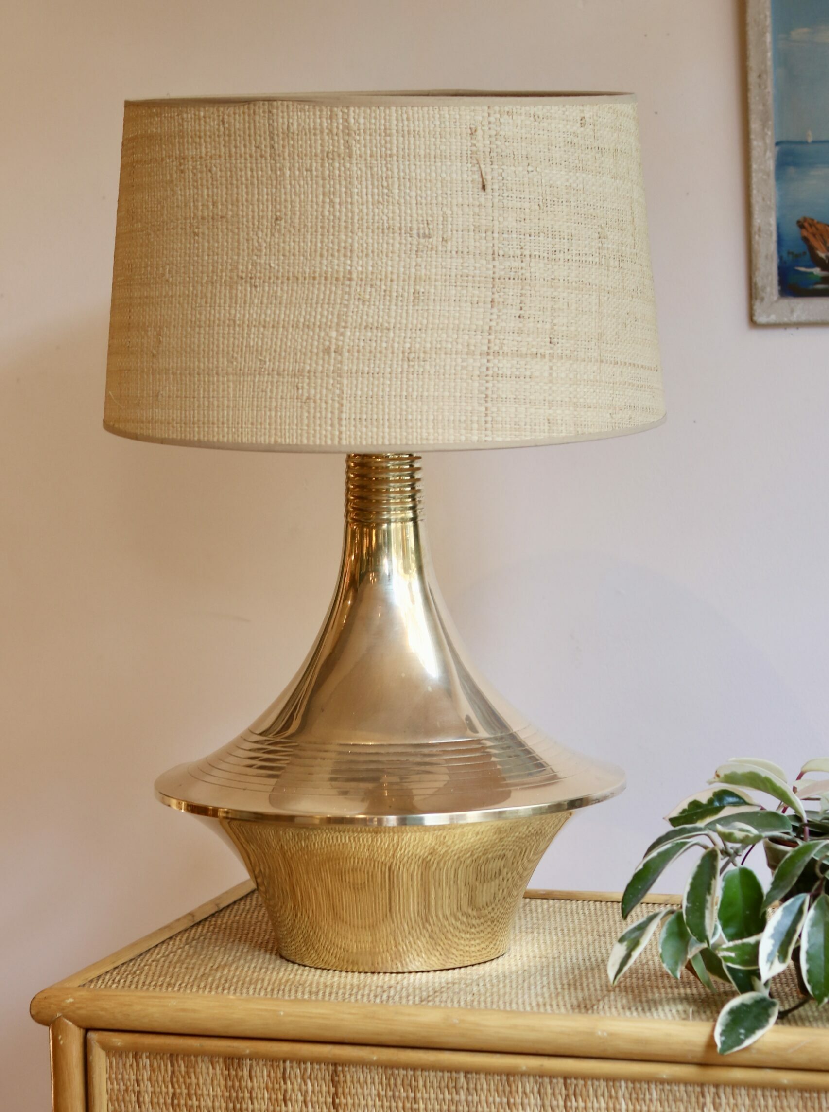 Grande lampe en laiton, années 60, style mid-century