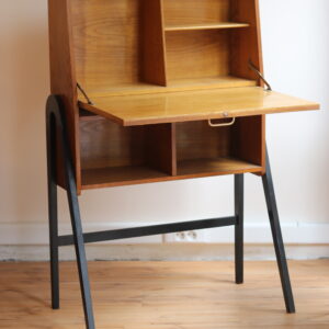 Secrétaire vintage années 60 en placage de chêne avec abattant