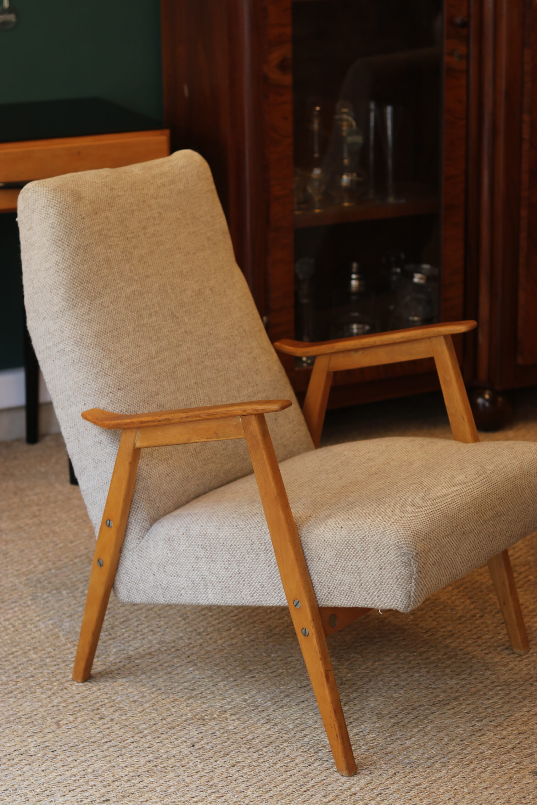 Paire de fauteuils années 1960 + ottoman – Image 6