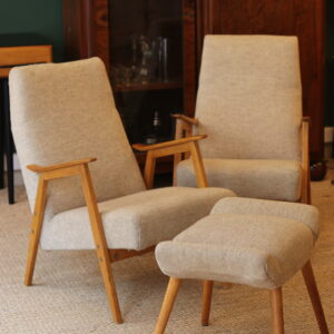 Paire de fauteuils années 1960 + ottoman