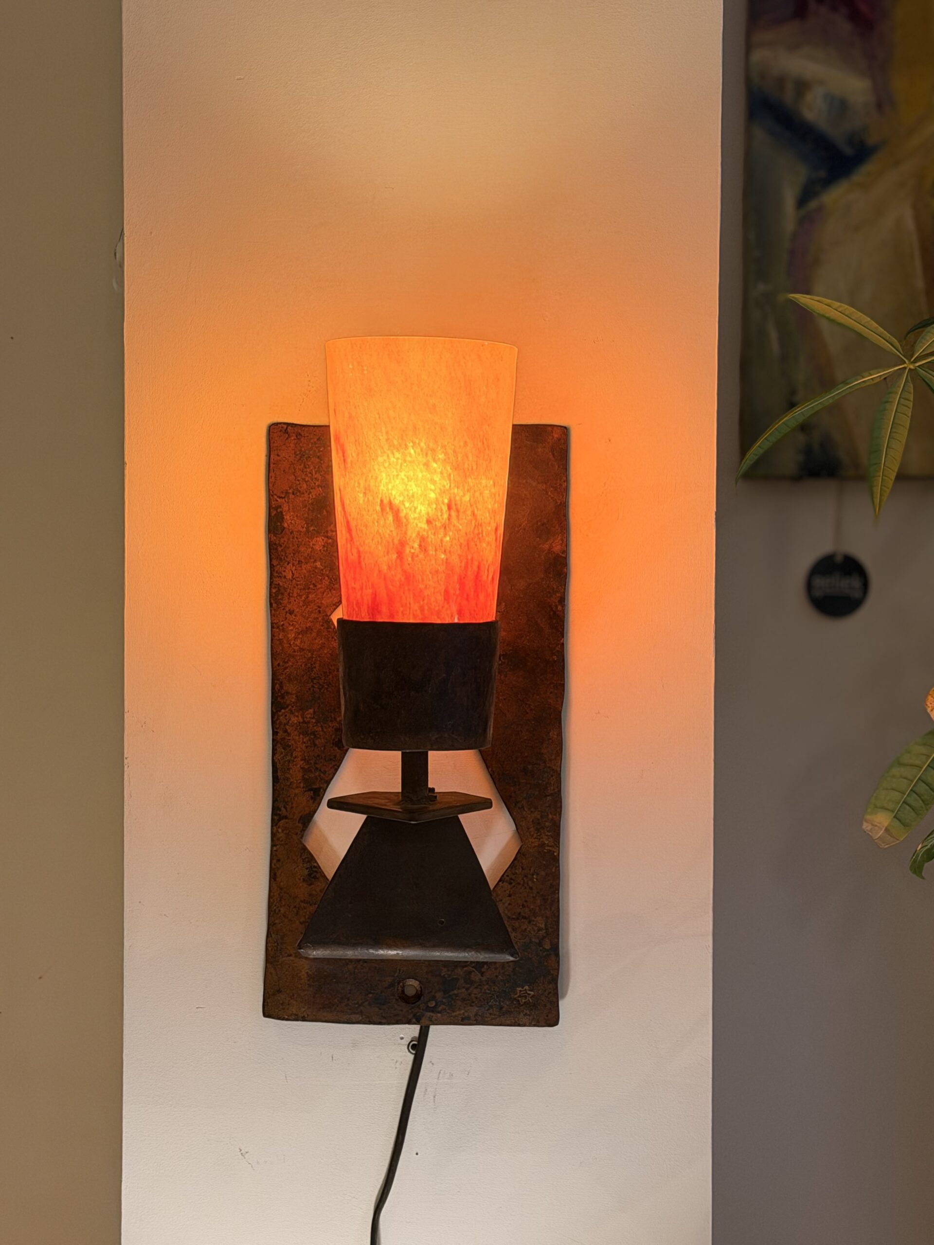 Applique brutaliste en métal, années 60, bobèche en cristal – Image 2