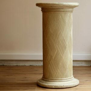 Colonne / piédestal vintage années 70-80 en travertin et bois