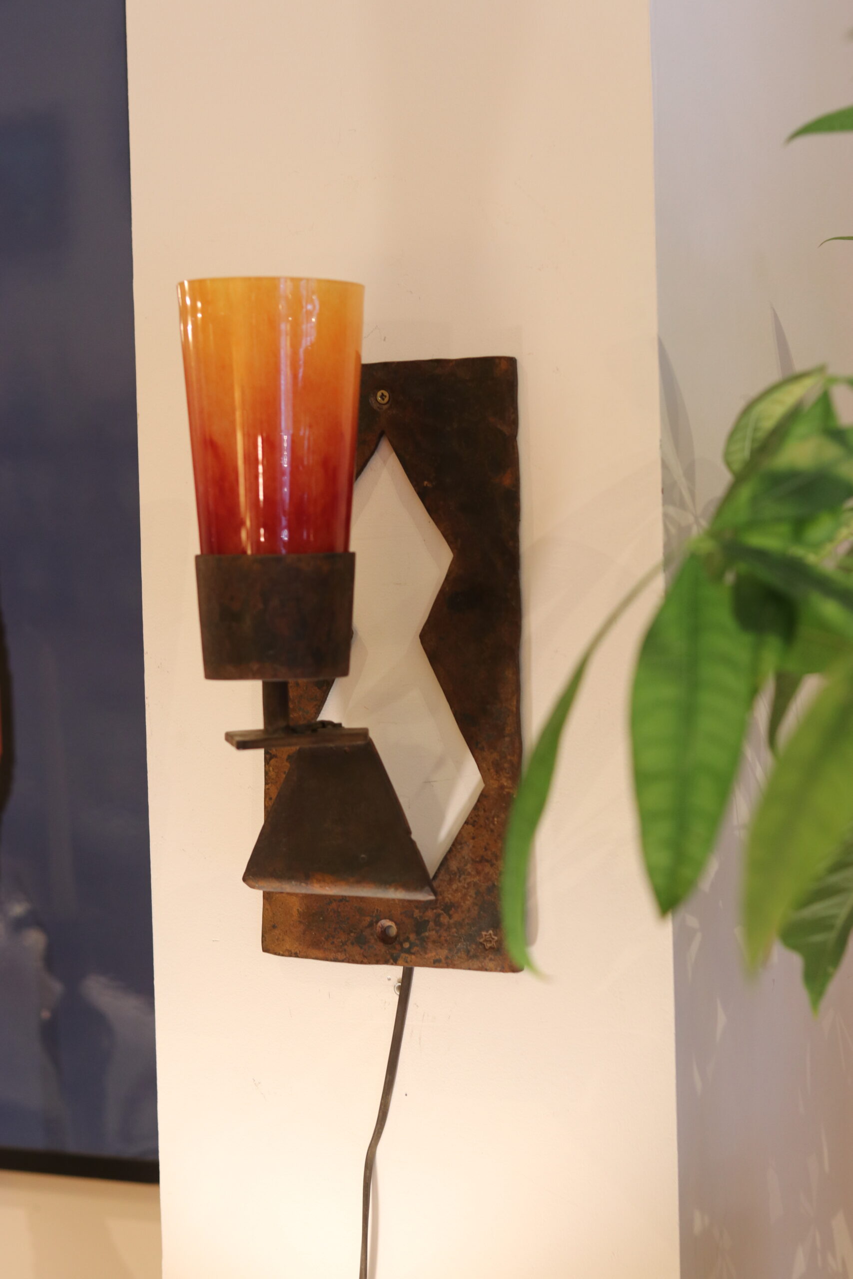 Applique brutaliste en métal, années 60, bobèche en cristal – Image 4