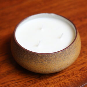 Bougie cire de soja parfum abricot-romarin, dans bol en céramique Duchastel