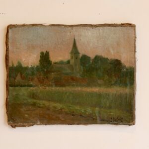 Paysage de village, huile sur toile marouflée