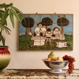 Jeannine Weymeers, panneau mural en céramique Pique-nique naïf, 1970