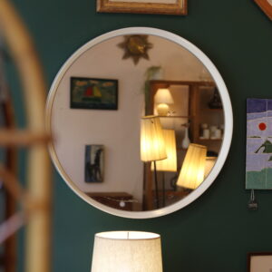 Grand miroir circulaire vintage, cadre en plastique