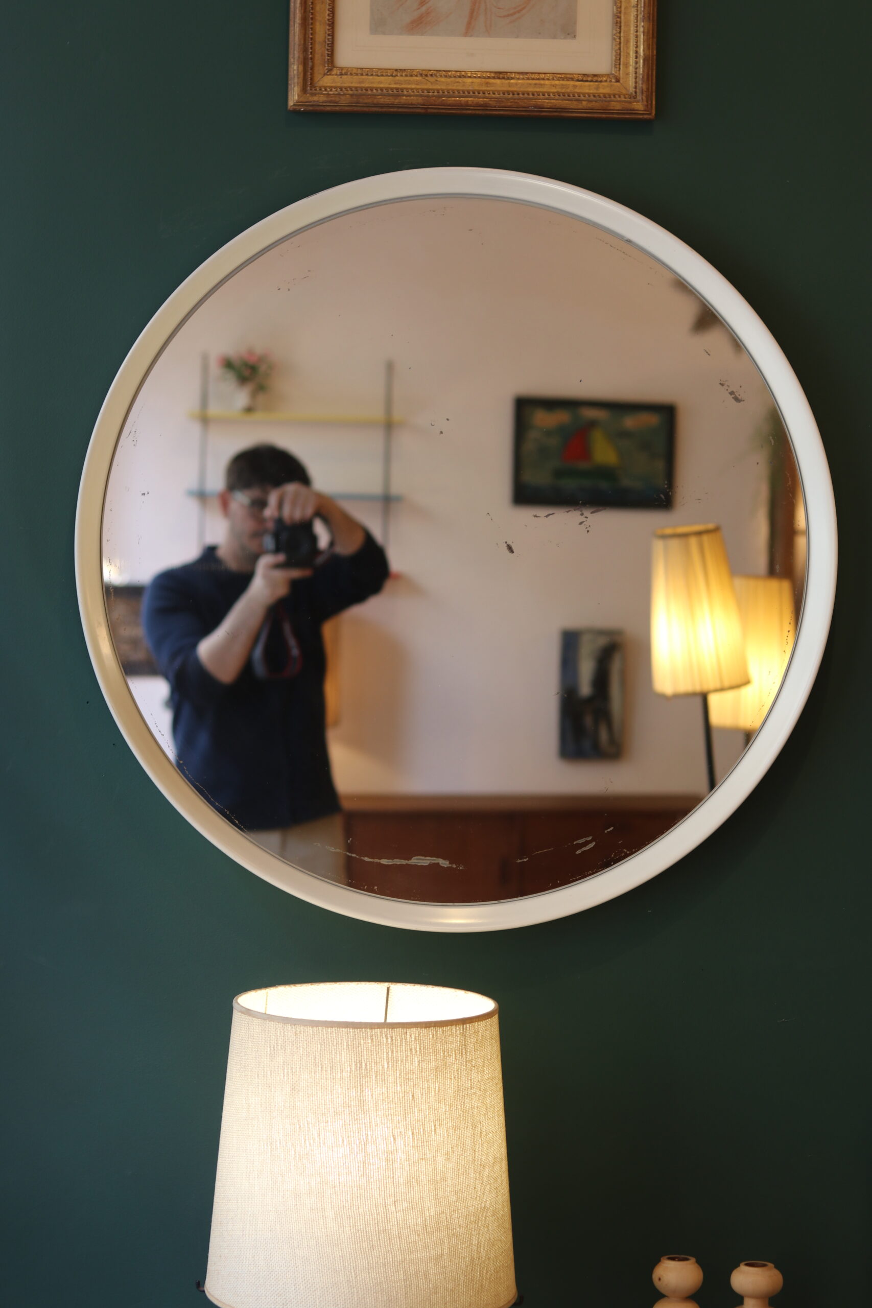 Grand miroir circulaire vintage, cadre en plastique – Image 6