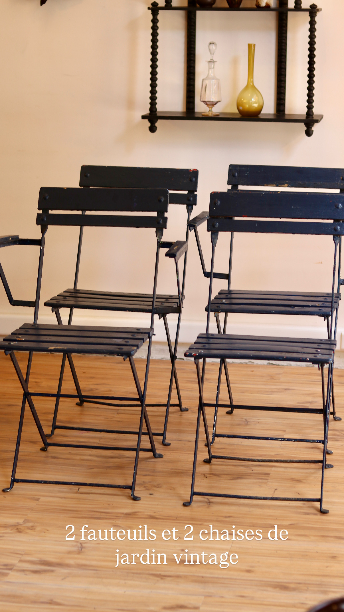Ensemble rare de 4 chaises de jardin pliantes des années 50