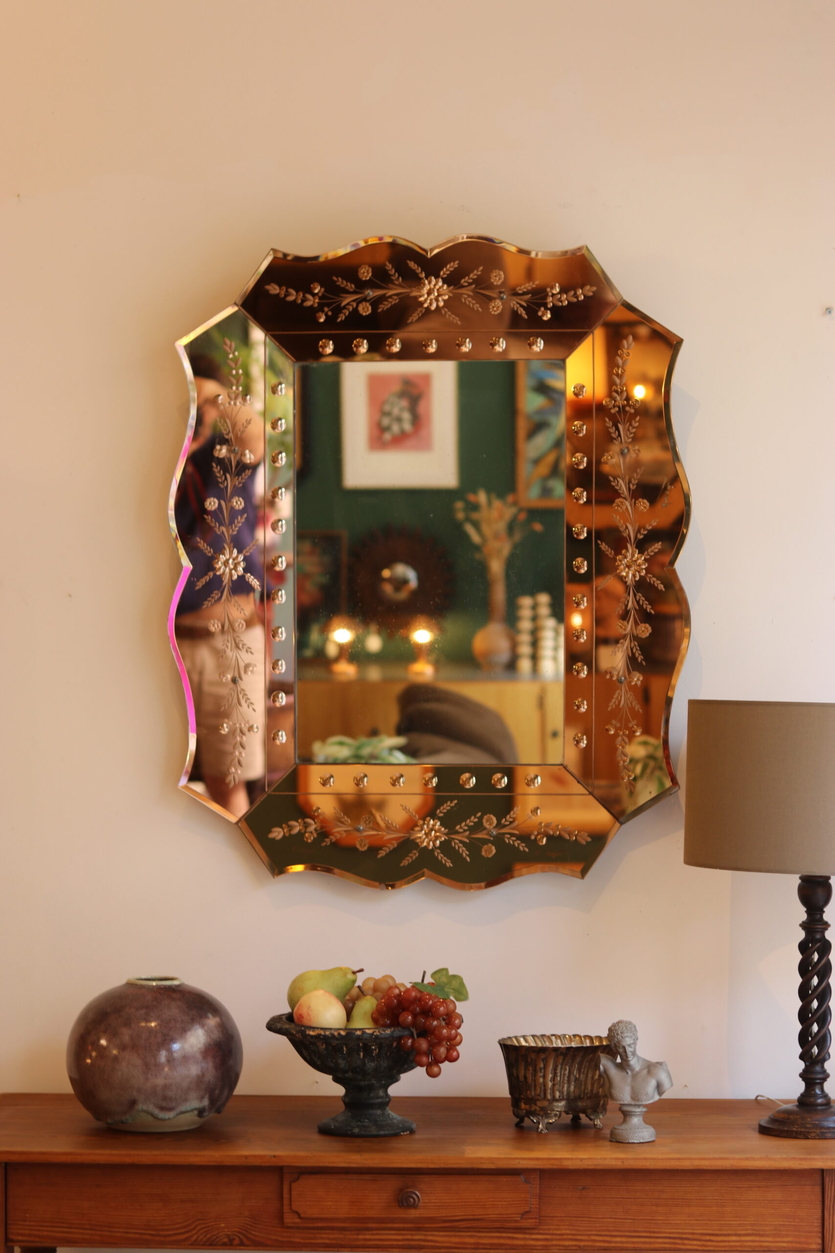 Grand miroir vénitien de la première moitié du XXe siècle, contour rosé – Image 2