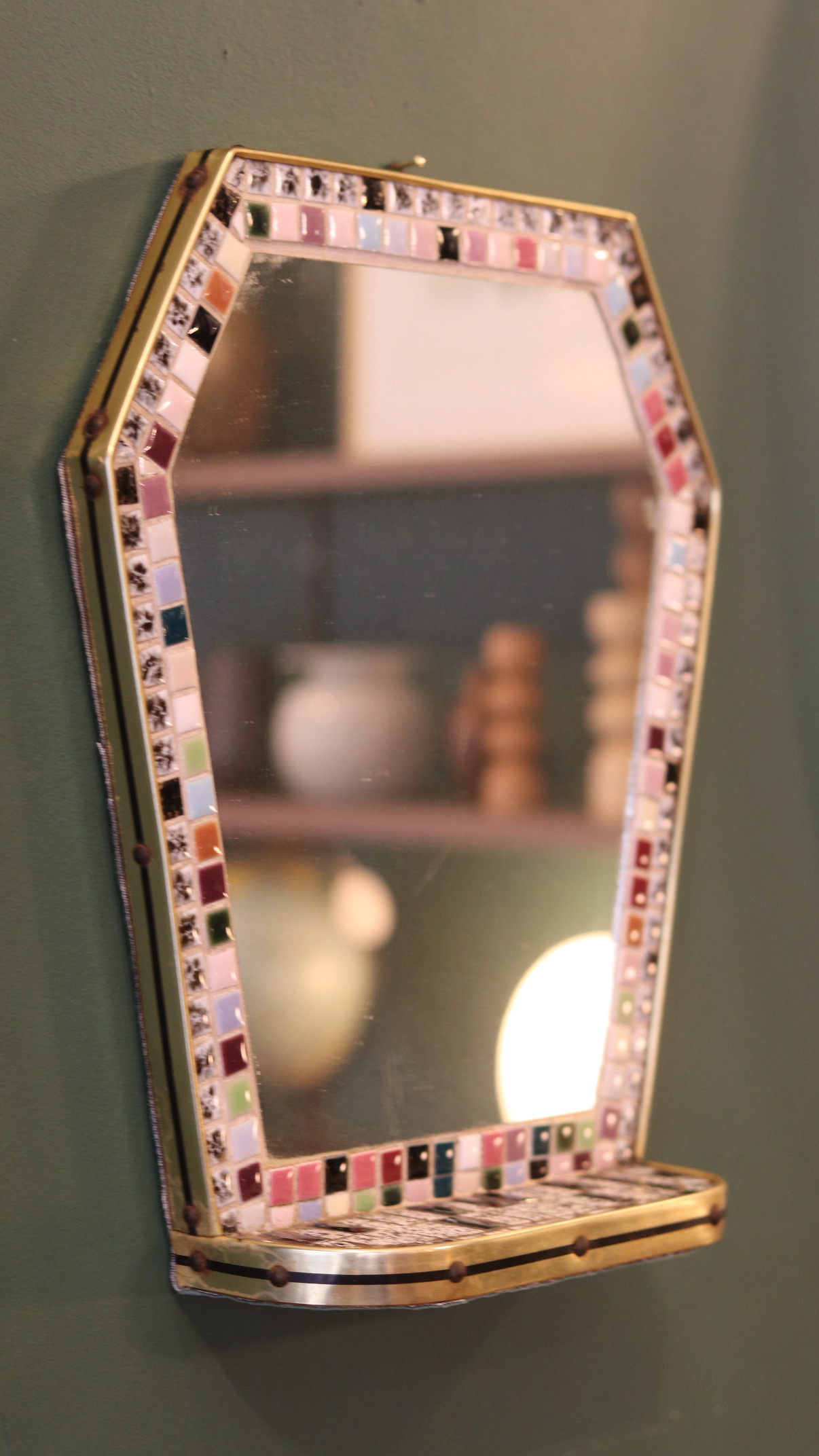 Rare miroir mural à tablette et mosaïque, années 1960 – Image 4