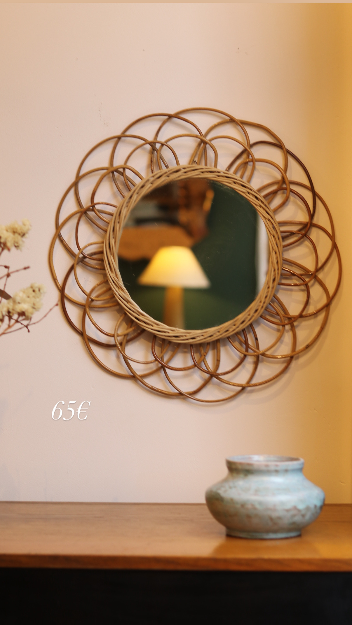 Miroir fleur en osier des années 1960 – Image 2