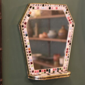 Rare miroir mural à tablette et mosaïque, années 1960