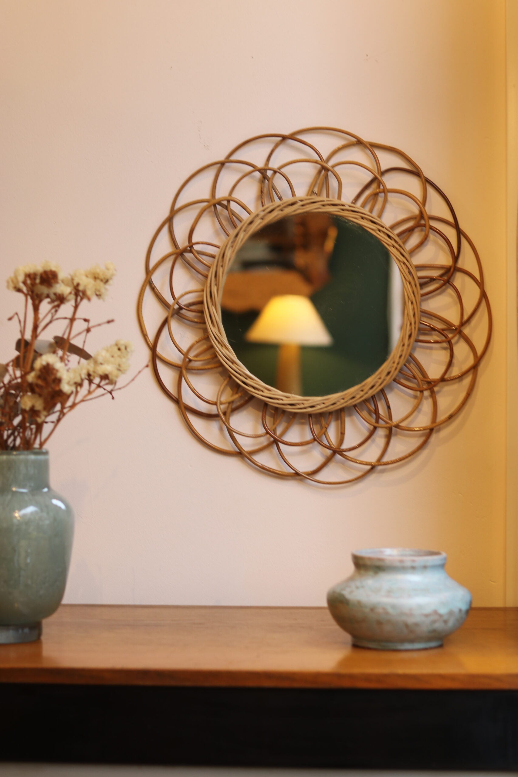 Miroir fleur en osier des années 1960 – Image 3